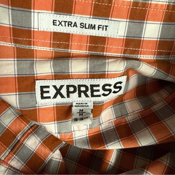 Express Men’s L/S Slim Fit Button Up Orange/white/grey Shirt Size M 15/15.5 - Picture 6 of 8